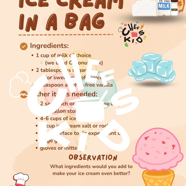 Science Experiment: Ice Cream in a Bag | Kitchen Science Experiment for Kids Printable | Dairy Free Ice Cream Recipe | Middle School STEM
