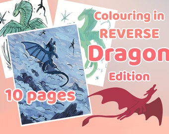 Reverse colouring pages, dragon edition print it or use digitally. Relaxing.