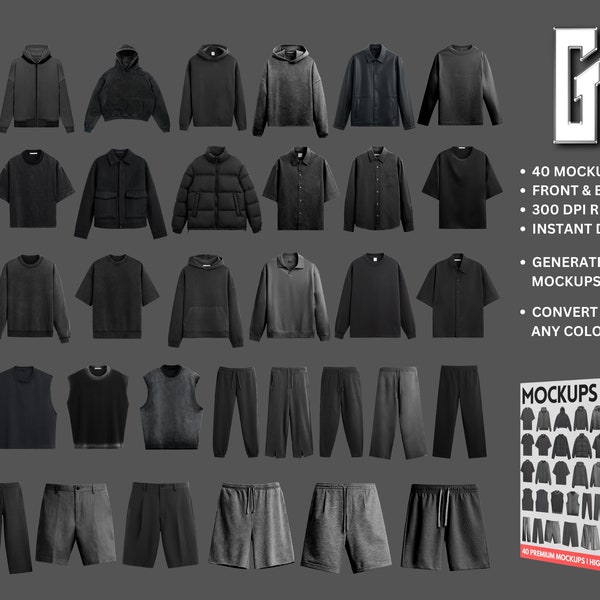 40 Streetwear Mockups Pack, Clothing Brand Mockups, 300 DPI