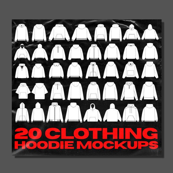 20 Hoodie Vector Mockups Pack, Clothing Vector Mockups, Fashion Design, Clothing Brand Mockups, Adobe Illustrator, Procreate