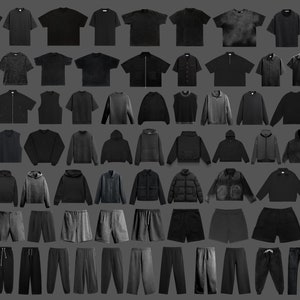 100 Streetwear Mockups Pack, Bekleidungsmarken Mockups, Modedesign-Tool, Adobe Photoshop, Procreate, 300 DPI Bild 1