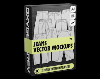 20 Jeans Vector Mockups Pack, Clothing Brand Templates (AI, Procreate, PNG)