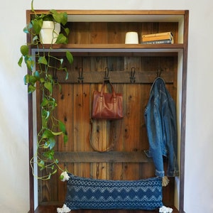 READY 2 SHIP 48 Reclaimed Lumber Rustic Hall Tree. Mudroom Entryway Laundry Room Coat Organizer Storage Bench. Shipping not included