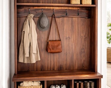 Black Walnut Hall Tree With Live Edge Accent | Entryway Bench