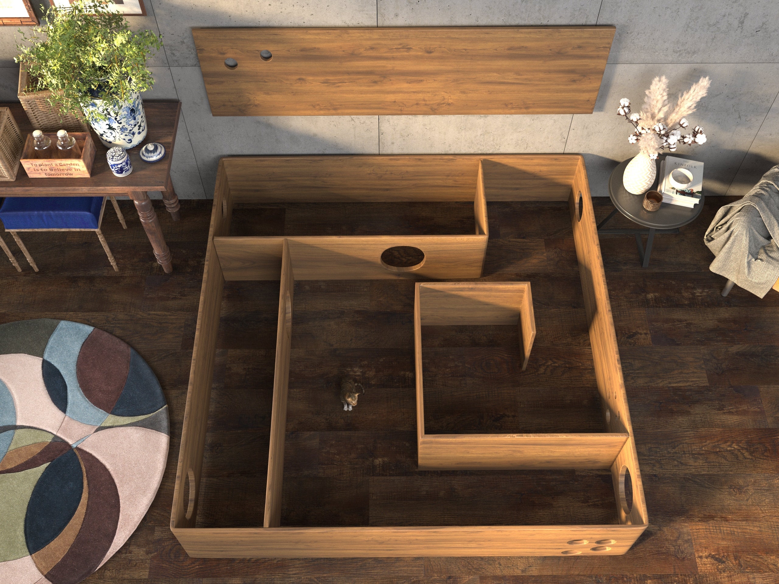 Cat Maze Wood Bed Frame Available in Queen King Double Etsy