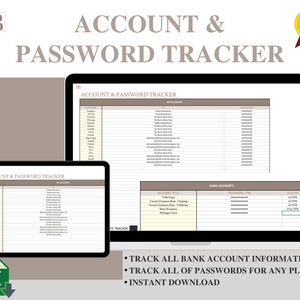 Accounts and Password Tracker | Bank Account Tracker | Password Organizer | Account Manager