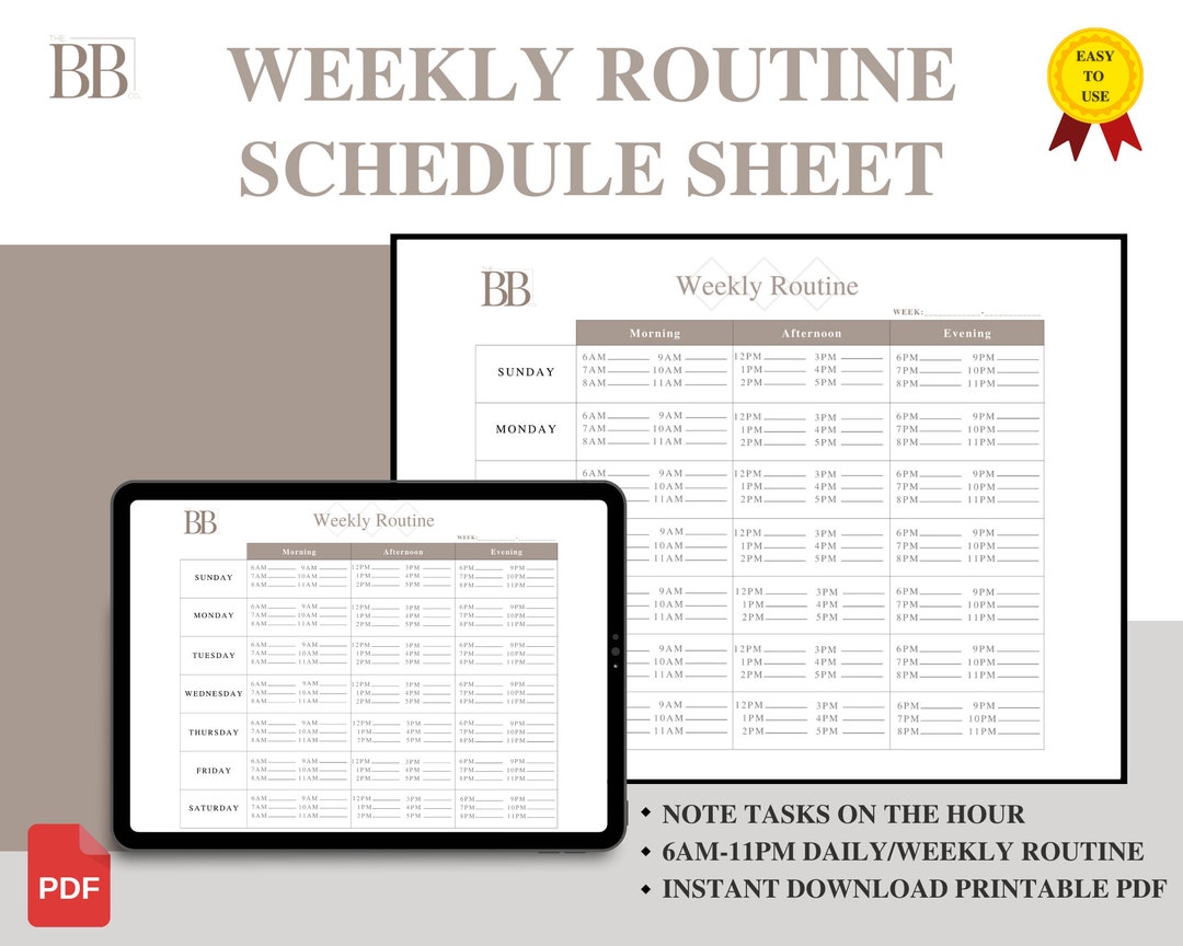Weekly Routine Time Table Chart Weekly Routine | Weekly Planner | Daily Schedule - Etsy