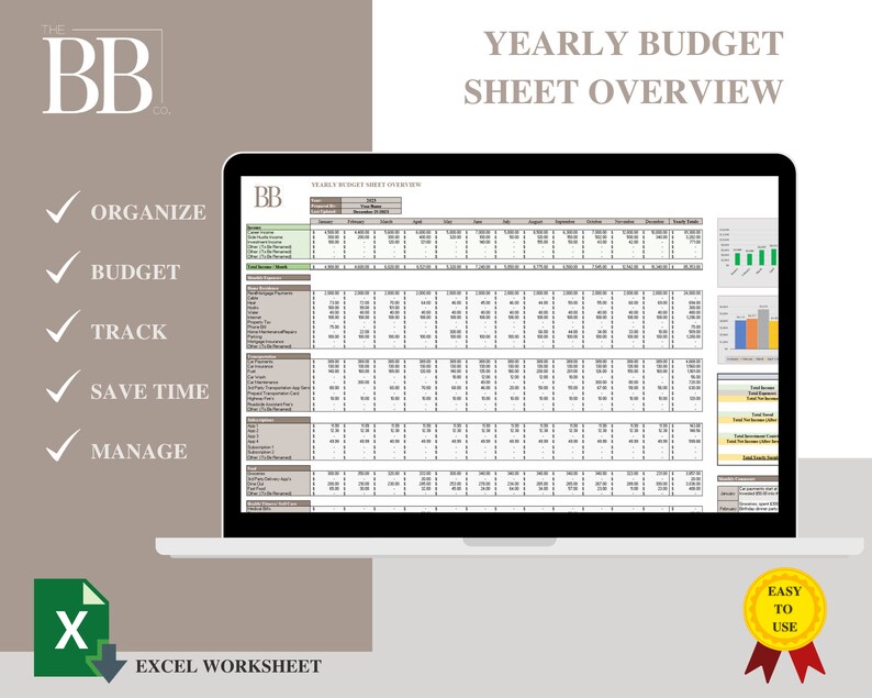 Yearly Budget Sheet | Excel Template Form | Personal Finance Dashboard ...