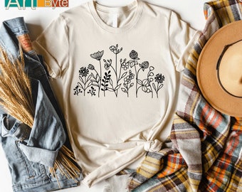 Flowers Shirt, Wildflower Shirt, Floral Shirt, Botanical Shirt, Flower Shirt, Gift for Her, Nature Lover Shirt, Ladies Shirts, Womens Shirt