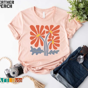 Flowers Shirt, Folk Art Scandi Shirt, Art Shirt, Flower Gift Shirt, Gift For Her, Botanical Shirt, Wildflower Shirt, Women Shirt