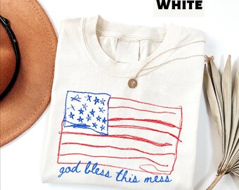 God Bless This Mess Comfort Colors Shirt, USA Patriotic Graphic Tee, Funny 4th of July Tee, Political Humor Shirt, USA Flag Shirt