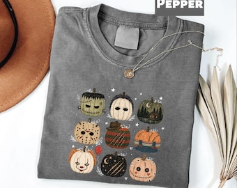Horror Movie Pumpkins Sweater, Halloween Pumpkins Shirt, Scary Pumpkin Tee, Retro Spooky Season Tee, Chibi Halloween Movie Characters Tee