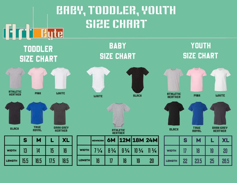a baby, toddler, youth size chart for a baby size chart