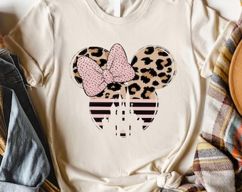 Disney Minnie Mouse Shirt, Leopard Bow T-Shirt, Minnie Head Tee, Disneyland Sweater, Magic Day Sweatshirt, Disney Parks Hoodie, Gift for Her