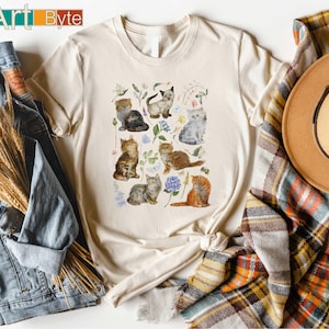 Floral Cats T-Shirt, Wildflower Shirt, Cat Lover Gift, Floral Lover Tee, Plant Shirt, Cat Tee, Cat Mom Shirt, Gift for Her, Cat Lover Shirt