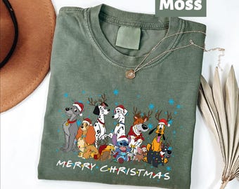 Merry Christmas Friends Disney Dogs, Lady and the Tramp Pluto Stitch Pongo Xmas Tee, Disney Dog Mom Shirt, Dog Lovers Xmas Shirt