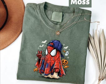 Cute Superhero Trick Or Treat Tee, Chibi Ghost Spider Spooky Season Outfit, Kids Superhero Halloween Top, Halloween Family Tee