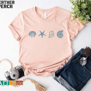 SeaShell T-Shirt, Preppy Beach Shirt, Gift for Her, Coastal Aesthetic Shirt, Ocean Lover Shirt, SeaShell T-Shirt, Summer Woman Shirt