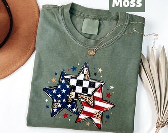 Patriotic Stars Shirt, Fourth of July Comfort Colors Tee, Womens 4th of July Tshirt, Summer Graphic Tee, American Flag Stars Shirt