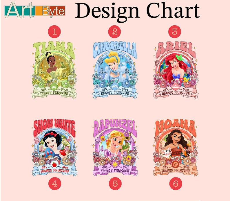 a poster with the names of disney characters