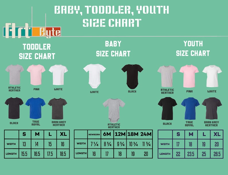 a baby, toddler, youth size chart for a baby size chart