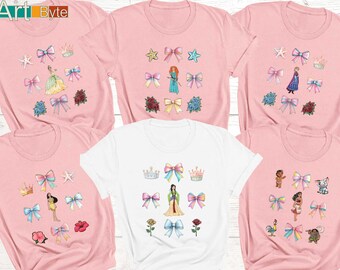 Coquette Bows Disney Princess T-Shirt, Magic Kingdom Shirt, Disney Sweater, Aurora Ariel Belle Cinderella Tiana Shirt, Disneyland Girl Trip