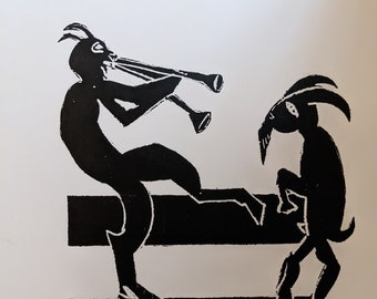 Pan Dancing With His Goat, Original Print