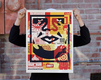 Obey 3-face Collage, Signed Offset Lithograph Set (3) Lithographs