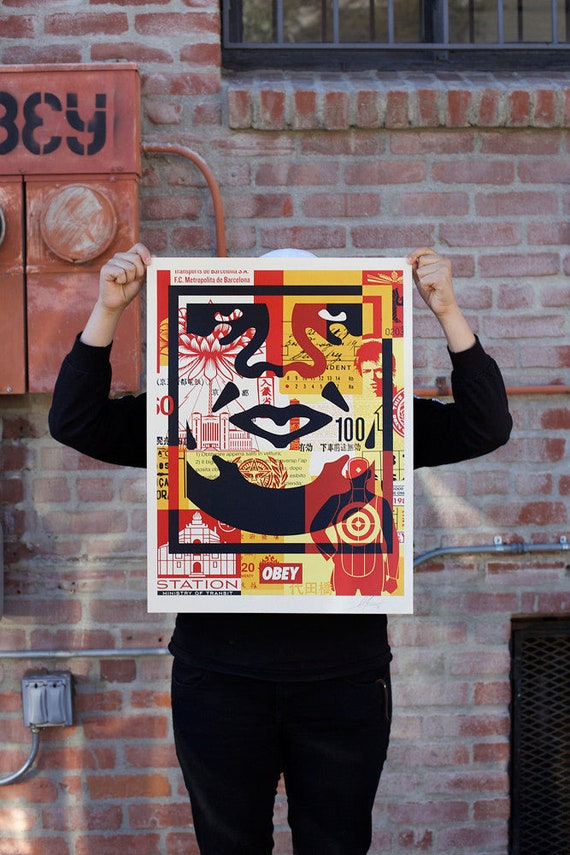 Obey 3-face Collage, Signed Offset Lithograph Set (3) Lithographs 