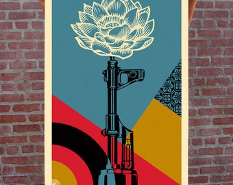 Poster Shepard Fairey (OBEY) - SIGNED - Large Format AK-47 Lotus Offset Lithograph