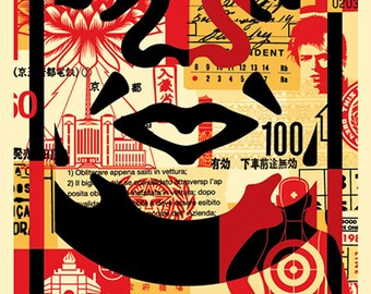 Obey 3-face Collage, Signed Offset Lithograph Set (3) Lithographs