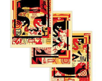 Obey 3-Face Collage, Signed offset lithograph set (3) lithographs, each lithograph signed by Shepard Fairey.