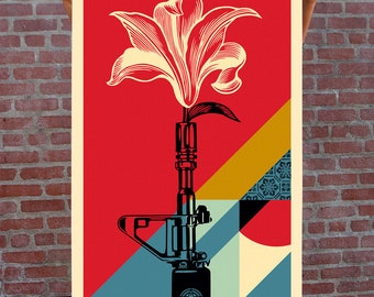 Poster Shepard Fairey (OBEY) - SIGNED - Large Format AR-15 Lily Offset Lithograph