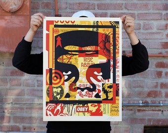 Obey 3-face Collage, Signed Offset Lithograph Set (3