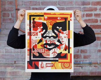 Obey 3-face Collage, Signed Offset Lithograph Set (3) Lithographs