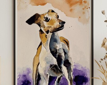 Watercolor Whippet Art Print: Contemporary Dog Portrait, Pet Lover Gift