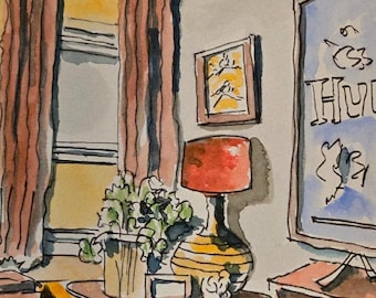 Vintage Style Home Decor | Mid Century Modern Wall Art | Retro Living Room Illustration