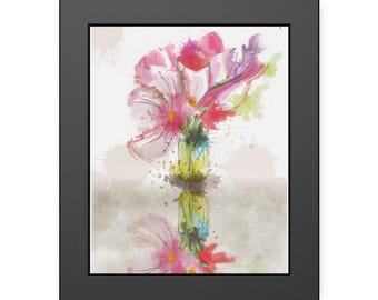 Pink Lily Watercolor Print: Abstract Floral Vase Art, 5x7