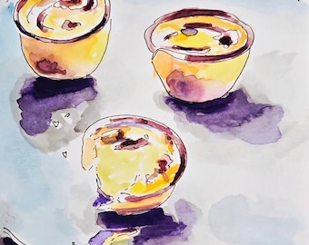 Lemon Tart Watercolor Print | 5x7 Kitchen Still Life on German Etched Paper