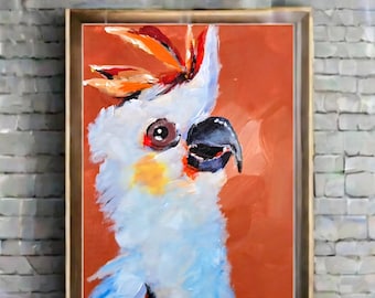 Cockatiel Art Print, Cute Bird Wall Art, Whimsical Parrot Painting Print, Orange Nursery Decor, Colorful Animal Art, Boho Home Decor Gift