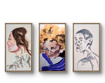 Women Portrait Print Set – Figure Art Bundle, Digital Download, Feminist Wall Art, Charcoal Watercolor, 5x7 8x10 11x14