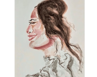 Joyful Woman Watercolor Portrait: Motivational Art Print, 5x7