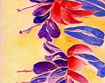 Watercolor Red Fuchsia Flower Painting on German Etched Paper | 5x7 Botanical Floral Wall Art