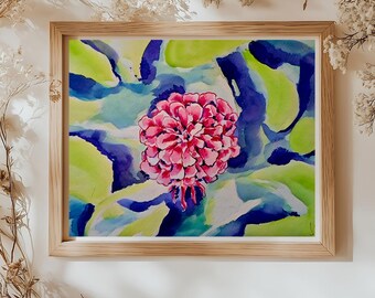Pink Dahlia Watercolor Art Print – Floral Wall Decor, 8x10