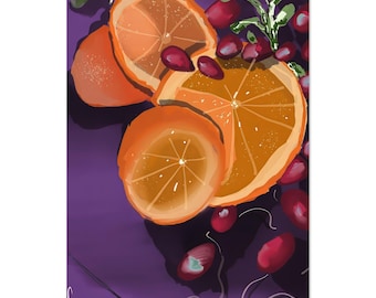 Citrus & Cherries in Twilight" - Modern Digital Still Life | Aluminum Print