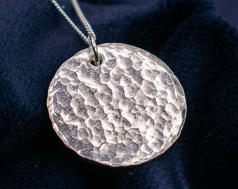 Hammered Circle Pendant, 925 Sterling Silver, Minimal Elegance