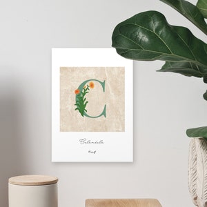 C - Calendula Art Print with Script Floral Art Print Hand- Drawn Digital Art Print Flower Art