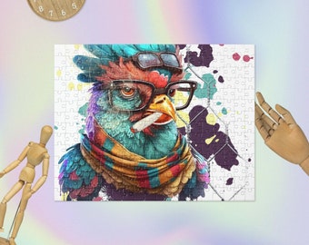 Funny Chicken Jigsaw Puzzle, Colorful Brain Game, Gift for Adults