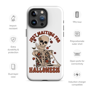 FUNDA PARA TELÉFONO SKELETON, funda para iPhone 15 Pro, funda duradera y resistente con esqueleto divertido para iPhone 11, 12, 13, 14, Pro Max, solo esperando Halloween