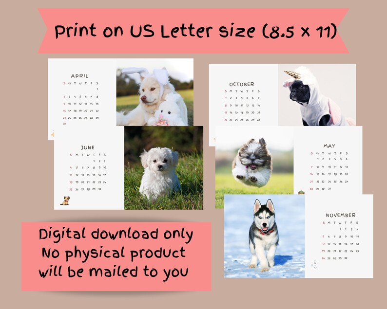 Puppy Monthly Calendar 2023 Printable Digital Dog Calendar - Etsy